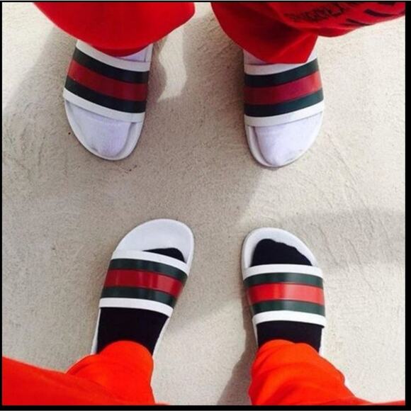 NWT$400 GUCCI Signature Pursuit 72 Stripe Slip-on Slide Sandals Sz 10G (10.5-11) - Picture 2 of 16